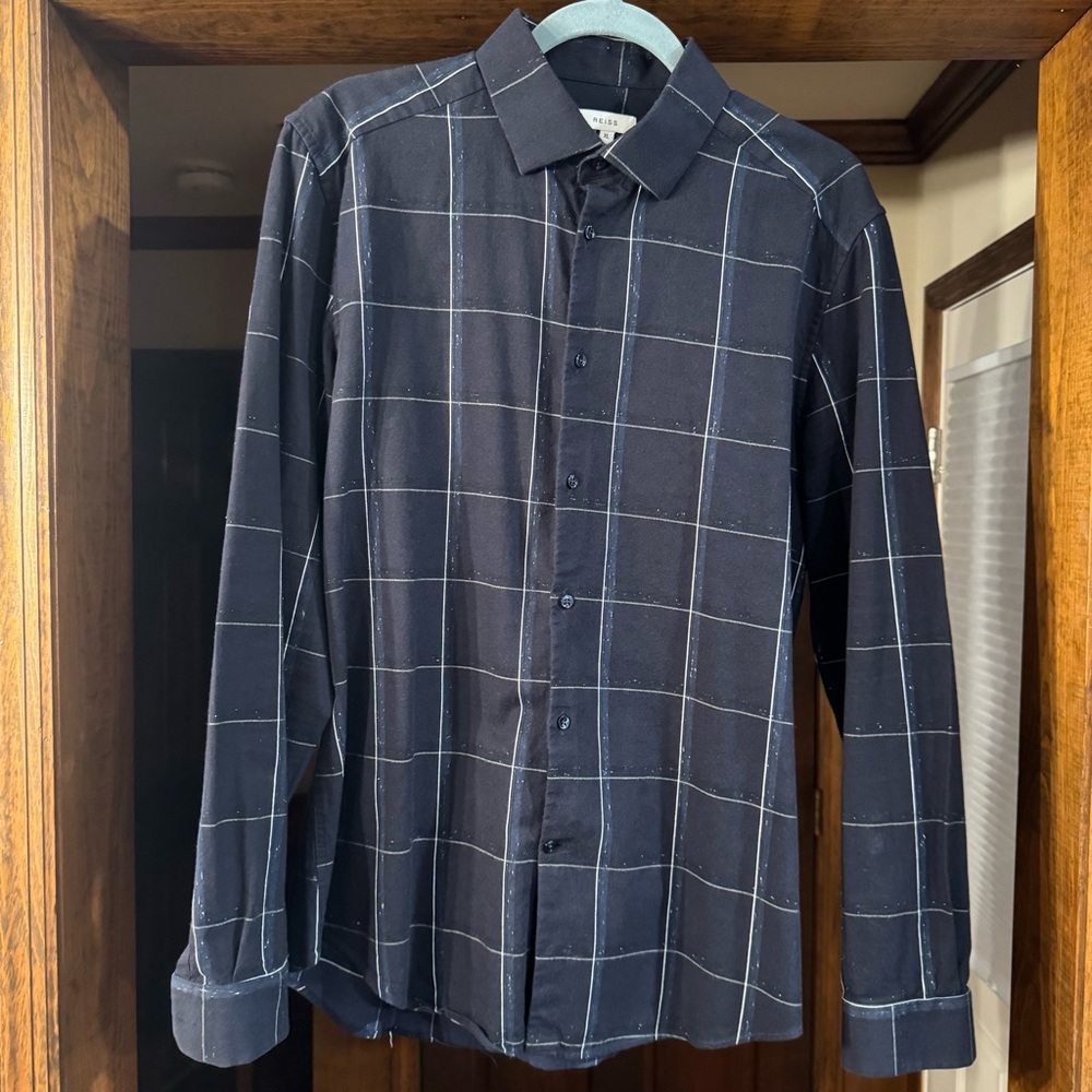 Reiss Navy Striped Dress Shirt- Slim Fit (XL) - Picture 1 of 8